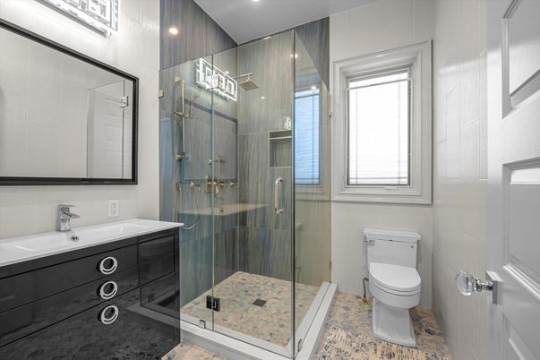 Bathroom, Glass Shower, Interior, Recessed Lighting