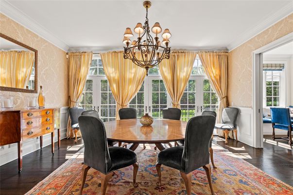 Chandelier, Dining room, Interior, Wood Texture Flooring