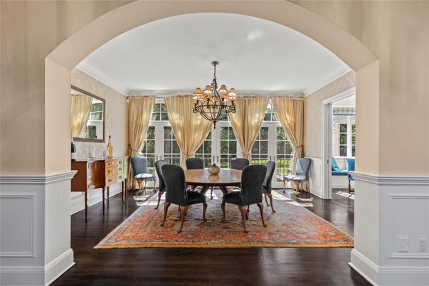 Chandelier, Dining room, Interior, Wood Texture Flooring