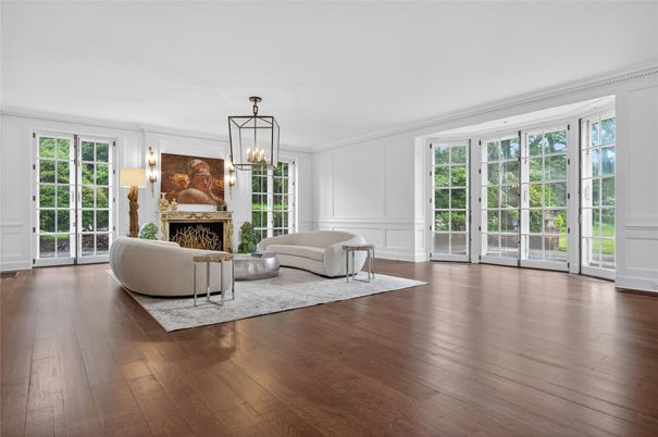 Fireplace, Interior, Living room, Pendant Lights, Wood Texture Flooring