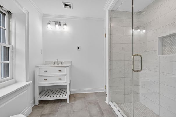 Bathroom, Glass Shower, Interior, Marble Walls