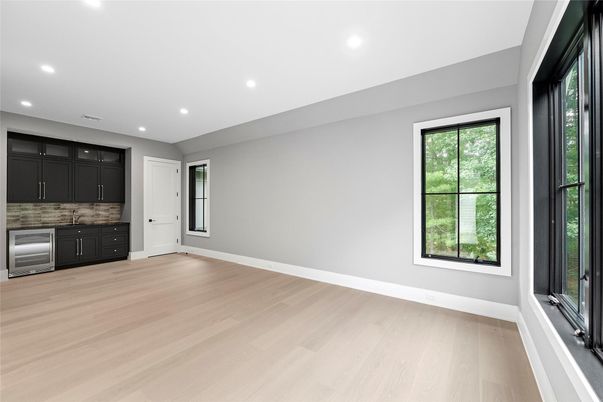 Empty room, Interior, Kitchen, Recessed Lighting, Wood Texture Flooring