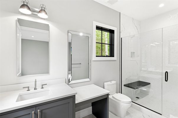 Bathroom, Glass Shower, Interior, Marble, Marble Walls, Recessed Lighting