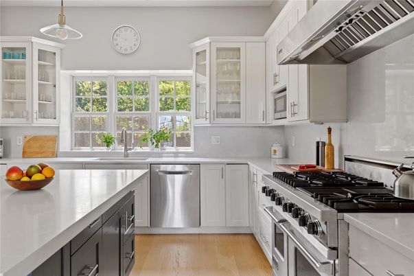 Interior, Kitchen, Pendant Lights, Stainless Steel Appliances, Wood Texture Flooring