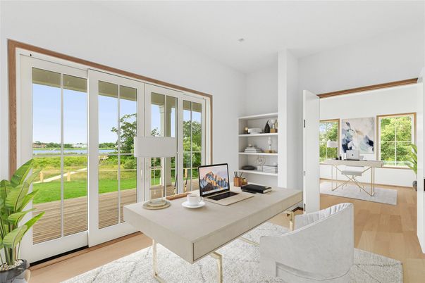 Home Office, Interior, Recessed Lighting, Wood Texture Flooring