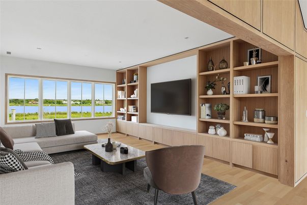 Interior, Living room, Recessed Lighting, Water, Wood Texture Flooring