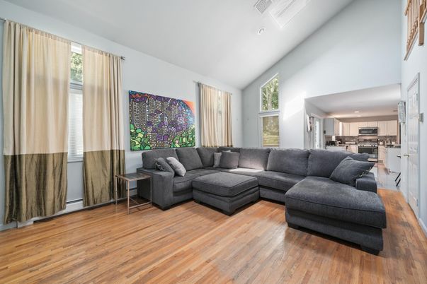 Interior, Kitchen, Living room, Recessed Lighting, Stainless Steel Appliances, Wood Texture Flooring