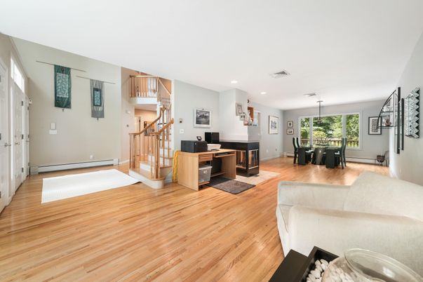 Dining room, Interior, Recessed Lighting, Wood Texture Flooring