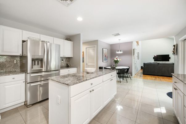 Dining room, Interior, Kitchen, Living room, Pendant Lights, Recessed Lighting, Stainless Steel Appliances, Wood Texture Flooring