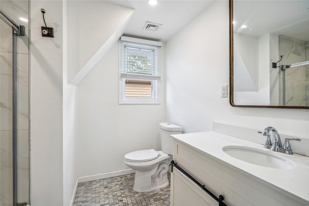 Bathroom, Glass Shower, Interior, Recessed Lighting