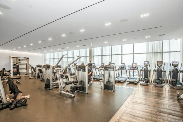 Fitness Equipment, Gym, Interior, Recessed Lighting, Wood Texture Flooring
