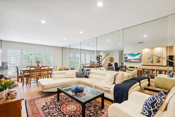 Dining room, Interior, Living room, Recessed Lighting, Wood Texture Flooring