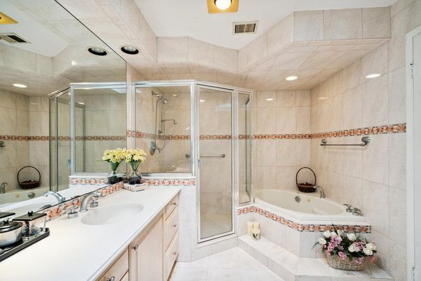 Bathroom, Dual Sink Vanities, Glass Shower, Interior, Recessed Lighting