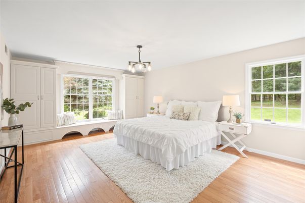 Bedroom, Interior, Pendant Lights, Wood Texture Flooring