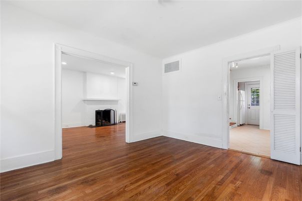 Empty room, Fireplace, Interior, Recessed Lighting, Wood Texture Flooring