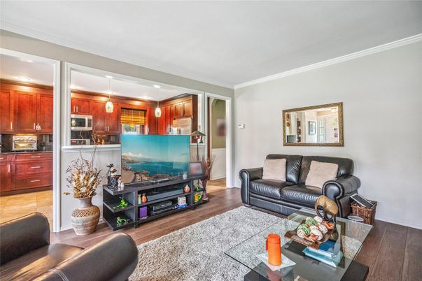Interior, Kitchen, Living room, Recessed Lighting, Stainless Steel Appliances, Wood Texture Flooring