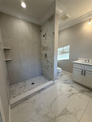 Bathroom, Interior, Marble, Marble Walls, Recessed Lighting