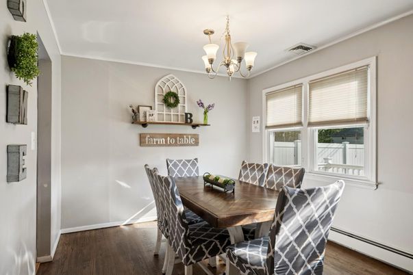 Chandelier, Dining room, Interior, Wood Texture Flooring