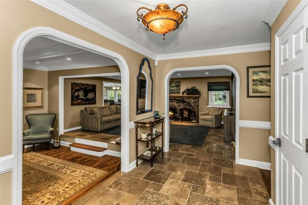 Fireplace, Interior, Recessed Lighting, Wood Texture Flooring
