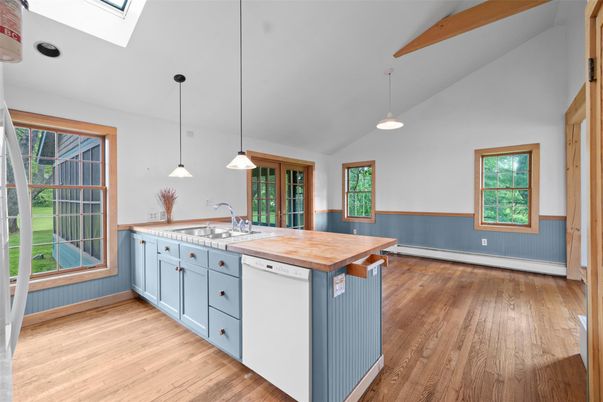 Interior, Kitchen, Pendant Lights, Wood Texture Flooring