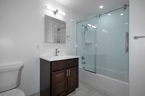 Bathroom, Glass Shower, Interior, Recessed Lighting