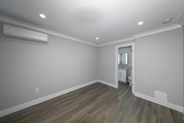 Bathroom, Empty room, Interior, Recessed Lighting, Wood Texture Flooring