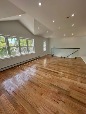 Empty room, Game Room, Interior, Recessed Lighting, Wood Texture Flooring