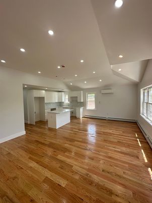 Empty room, Interior, Kitchen, Recessed Lighting, Wood Texture Flooring
