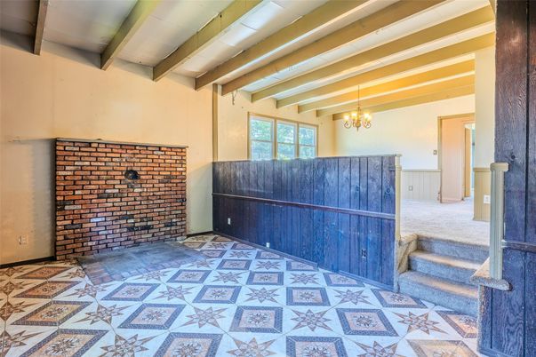 Chandelier, Empty room, Interior, Wooden Beams