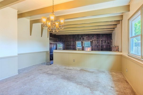 Chandelier, Empty room, Fireplace, Interior