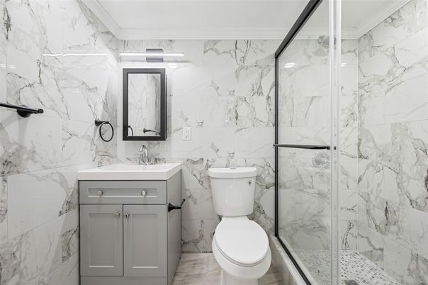 Bathroom, Glass Shower, Interior, Marble Walls