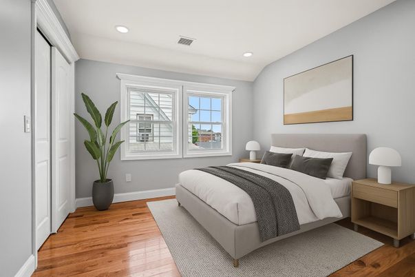Bedroom, Interior, Recessed Lighting, Wood Texture Flooring