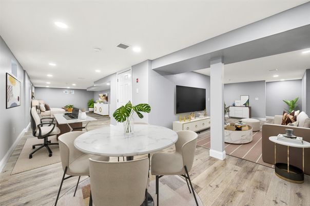 Home Office, Interior, Recessed Lighting, Wood Texture Flooring