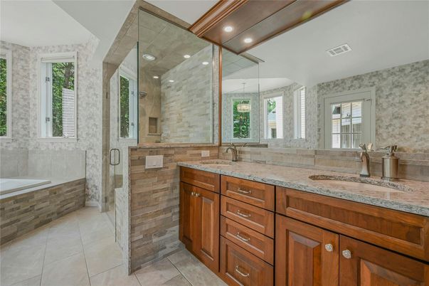 Bathroom, Dual Sink Vanities, Glass Shower, Interior, Recessed Lighting