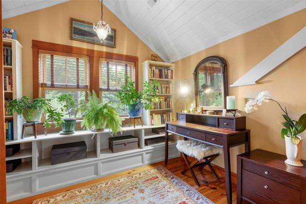 Home Office, Interior, Pendant Lights, Wood Texture Flooring