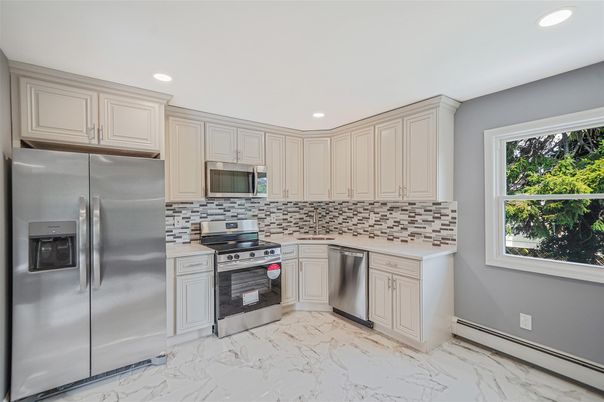 Interior, Kitchen, Marble, Recessed Lighting, Stainless Steel Appliances
