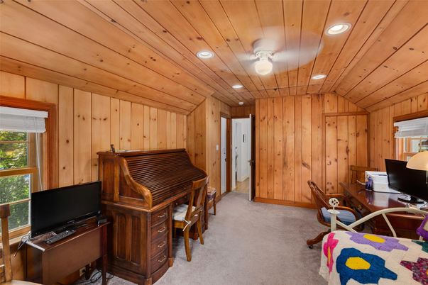 Home Office, Interior, Recessed Lighting, Wooden Ceilings, Wooden Walls