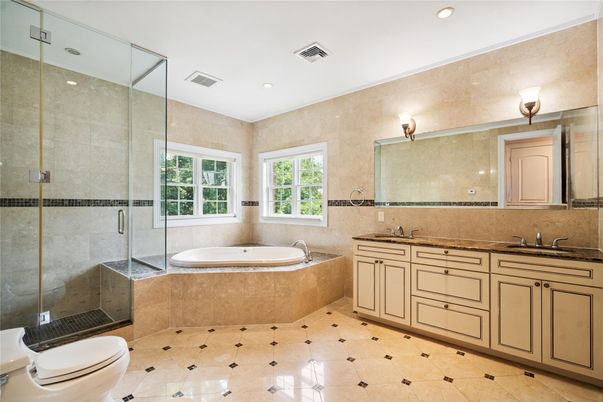 Bathroom, Dual Sink Vanities, Glass Shower, Interior, Recessed Lighting