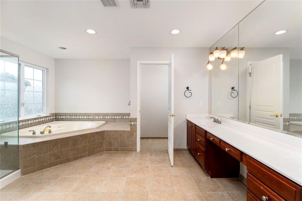 Bathroom, Dual Sink Vanities, Glass Shower, Interior, Recessed Lighting