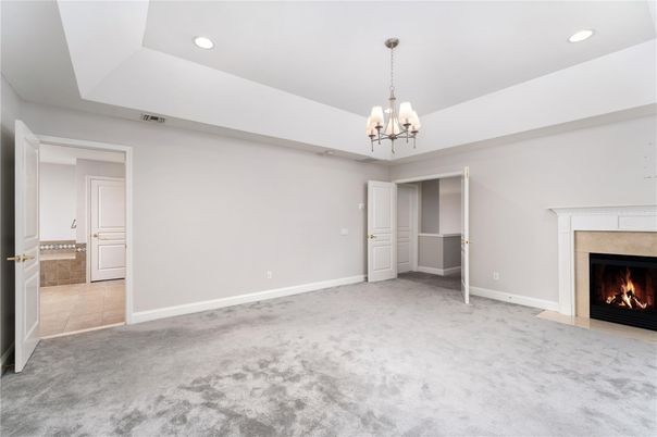 Chandelier, Empty room, Fireplace, Interior, Recessed Lighting