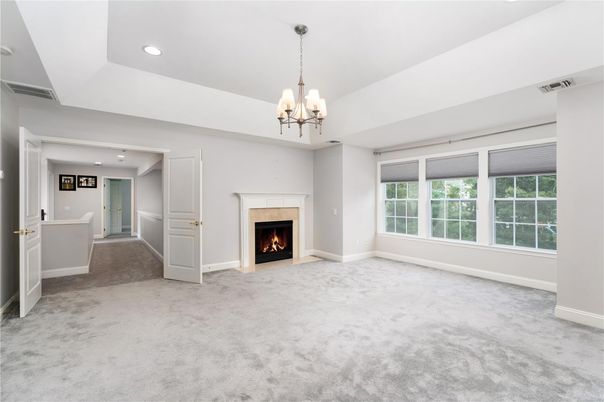 Chandelier, Empty room, Fireplace, Interior, Recessed Lighting