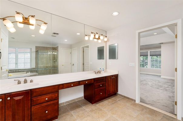 Bathroom, Dual Sink Vanities, Glass Shower, Interior, Recessed Lighting