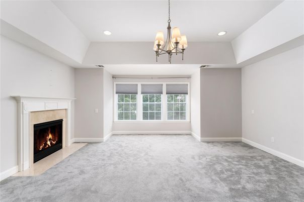Chandelier, Empty room, Fireplace, Interior, Recessed Lighting