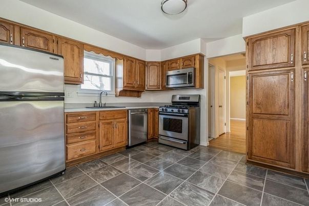 Interior, Kitchen, Stainless Steel Appliances, Wood Texture Flooring