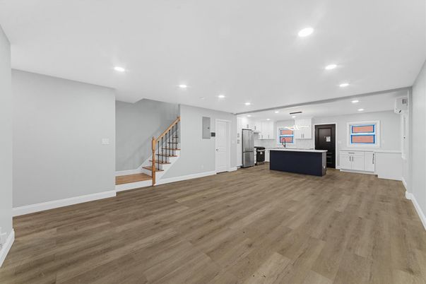 Interior, Kitchen, Pendant Lights, Recessed Lighting, Wood Texture Flooring
