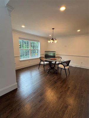Dining room, Interior, Pendant Lights, Recessed Lighting, Wood Texture Flooring