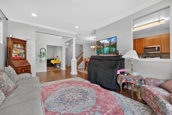 Interior, Kitchen, Living room, Recessed Lighting, Stainless Steel Appliances, Wood Texture Flooring