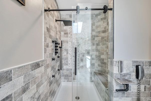 Bathroom, Glass Shower, Interior, Stone Walls