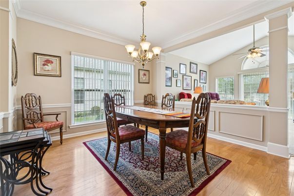 Chandelier, Dining room, Interior, Wood Texture Flooring