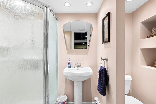 Bathroom, Glass Shower, Interior, Recessed Lighting